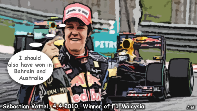 Sebastian Vettel wins the Malaysian GP for Red Bull 